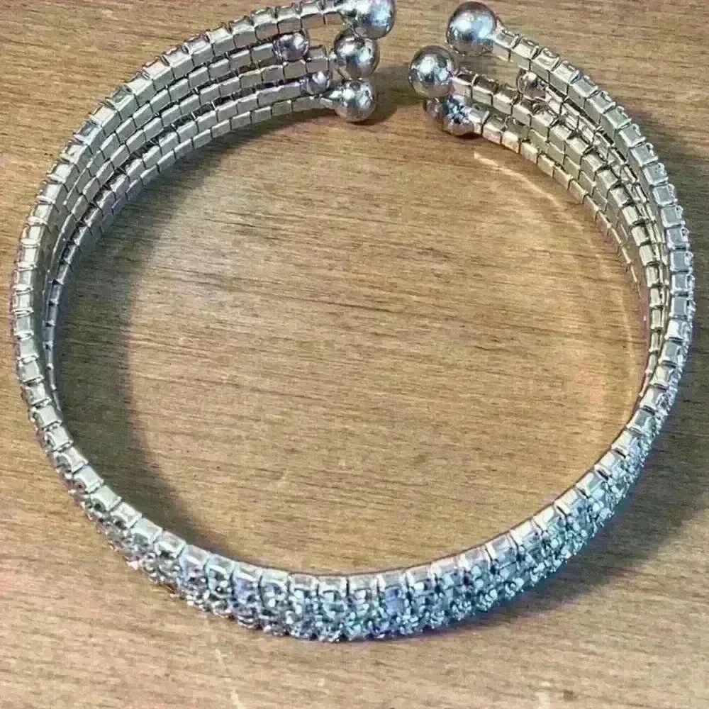 Vintage Silver Rhinestone Stretch Cuff
